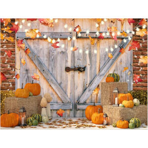 Autumn /Thanksgiving Photo Backdrop Featuring A Pumpkin Harvest Barn Scene 7x5ft